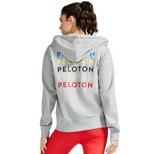 Peloton gray multicolor rainbow logo zip up hoodie sweatshirt